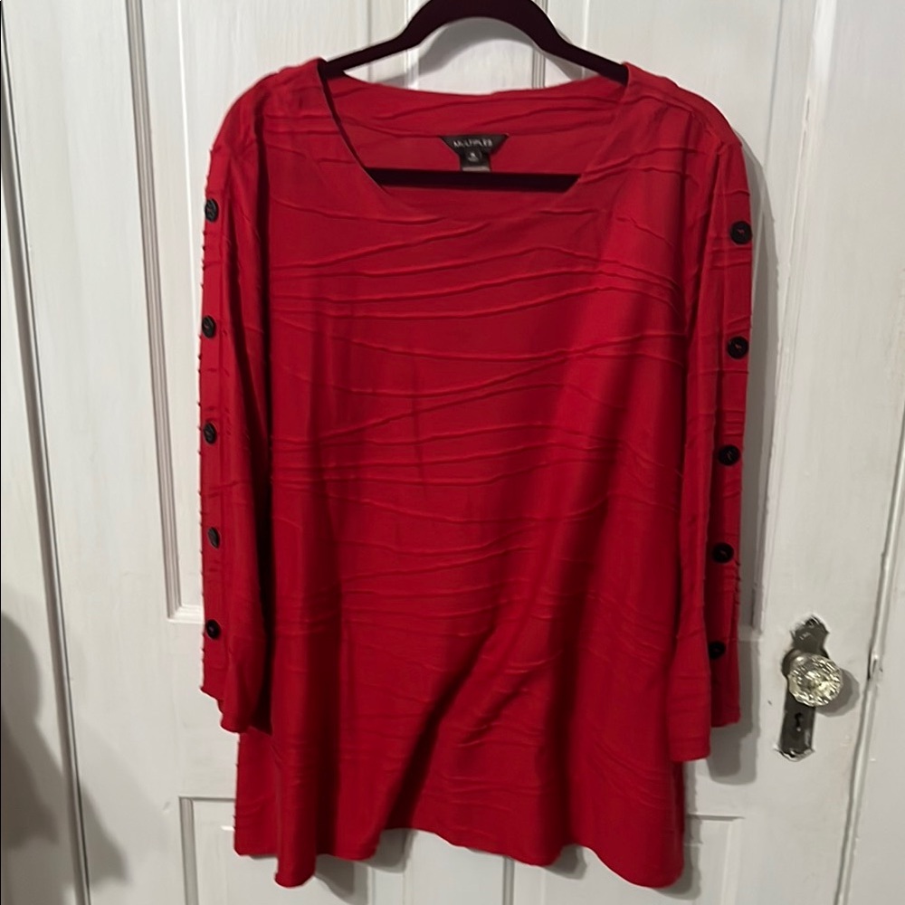 Kasper Women's Red Button-Sleeve Top